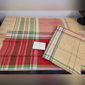 Pottery Barn Madras Rust Red Green Plaid Pillow Sham Set Of 2 Standard 20X26 NOS